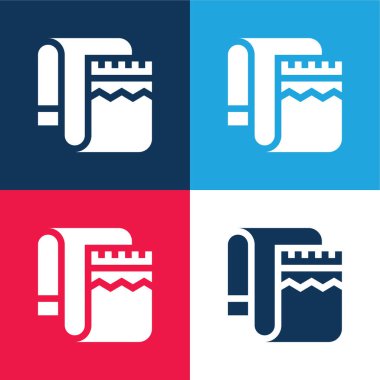 Battaniye mavi ve kırmızı dört renk minimal simge kümesi