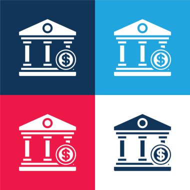 Bank blue and red four color minimal icon set clipart