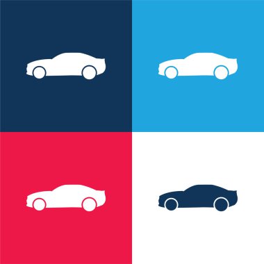 Black Big Car Side View blue and red four color minimal icon set clipart