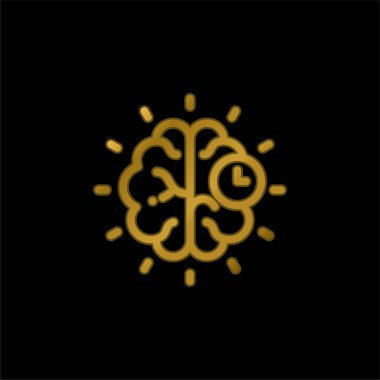 Beyin altın kaplamalı metalik simge veya logo vektörü