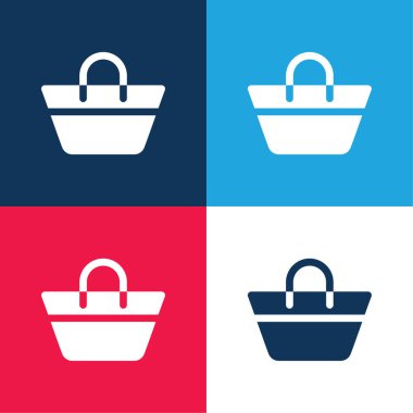 Plaj çantası mavi ve kırmızı dört renk minimal simge seti