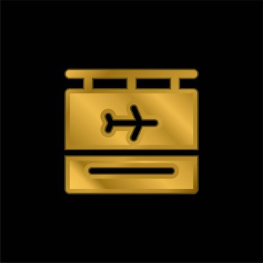 Havaalanı altın kaplamalı metalik simge veya logo vektörü