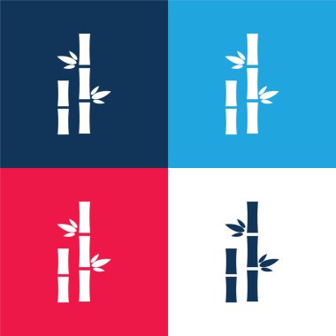 Bamboo With Leaves blue and red four color minimal icon set clipart