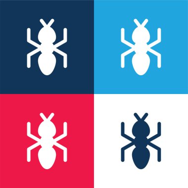 Karınca mavi ve kırmızı dört renk minimal simge kümesi