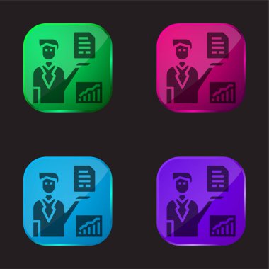 Analysis four color glass button icon clipart