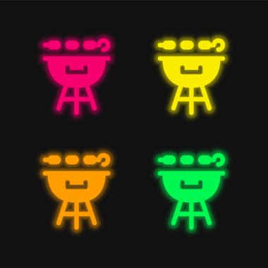 Barbekü ızgarası. Parlak neon vektör simgesi.