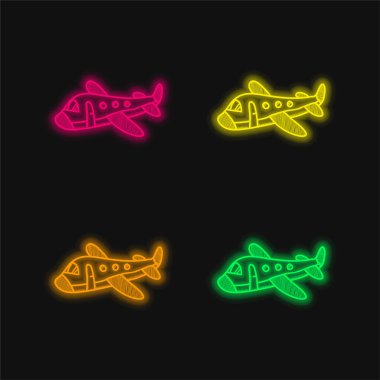 Airplane four color glowing neon vector icon clipart