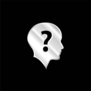 Bald Head With Question Mark silver plated metallic icon clipart