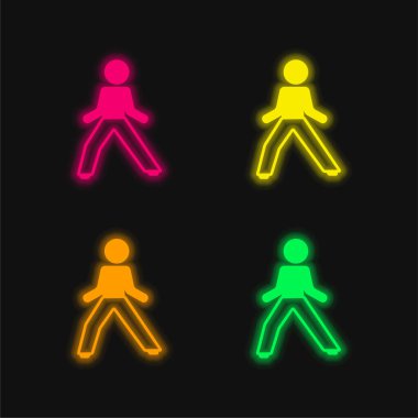Boy In Defense Position four color glowing neon vector icon clipart