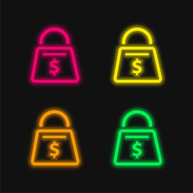 Dört renkli parlak neon vektör simgesi