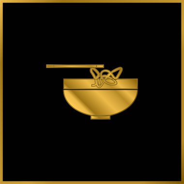 Çin Eriştesi 'nin altın kaplamalı metal ikonu veya logo vektörü olan kase