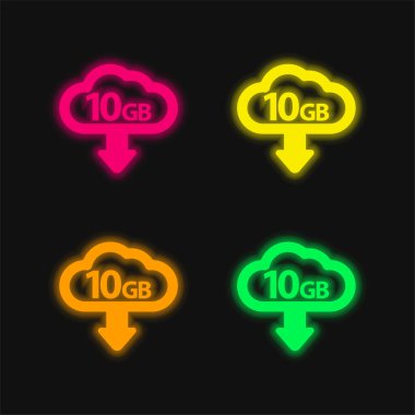 10 Gb İndirme Dört renk parlayan neon vektör simgesi
