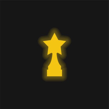 Award Trophy With Star Shape yellow glowing neon icon clipart