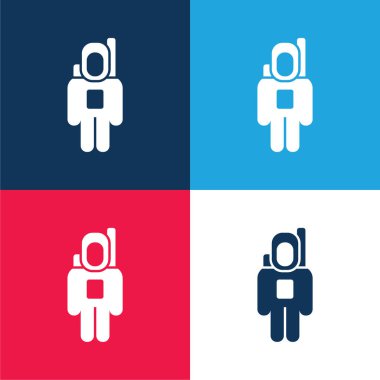 Astronot mavi ve kırmızı dört renk minimal simgesi