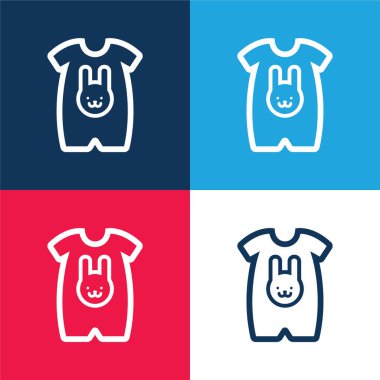 Baby Cloth With A Rabbit Head Outline blue and red four color minimal icon set clipart