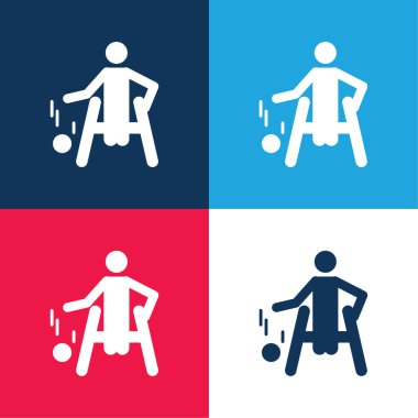 Basketball Paralympic Silhouette blue and red four color minimal icon set clipart