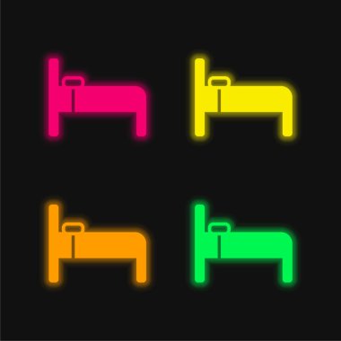 Yatak dört renk parlayan neon vektör simgesi