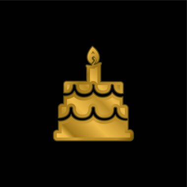 Doğum günü keki altın kaplama metalik simge veya logo vektörü