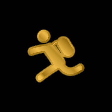 Backpacker Running gold plated metalic icon or logo vector clipart