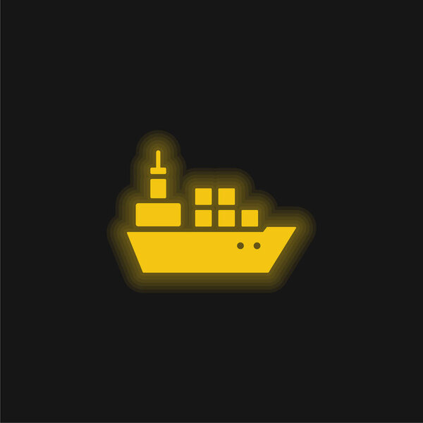 Boat With Containers yellow glowing neon icon