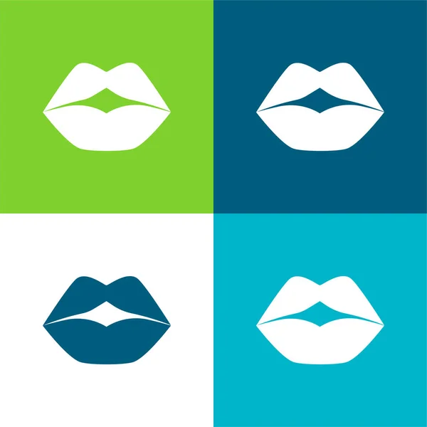 Big Lips Ensemble Icônes Minimal Plat Quatre Couleurs — Image vectorielle