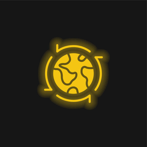 Around The World yellow glowing neon icon