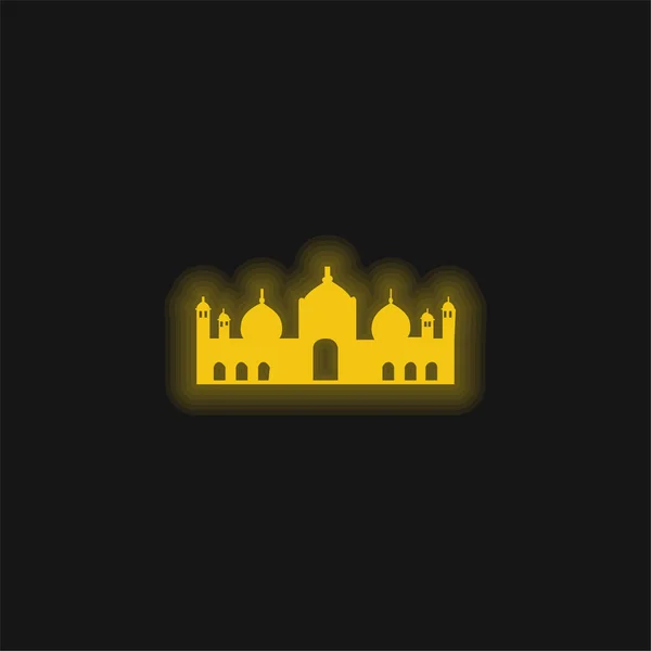 Badshahi Mešita Žlutá Zářící Neon Ikona — Stockový vektor
