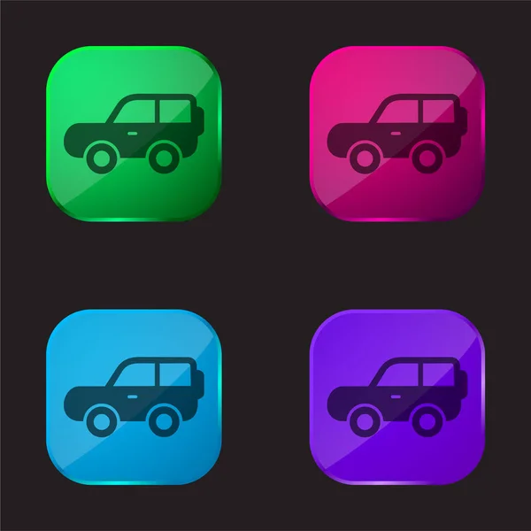 stock vector 4x4 Car Side View four color glass button icon