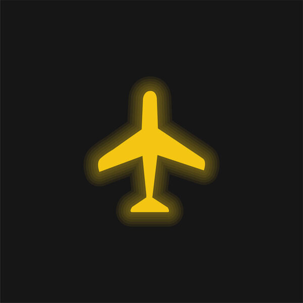 Airplane yellow glowing neon icon