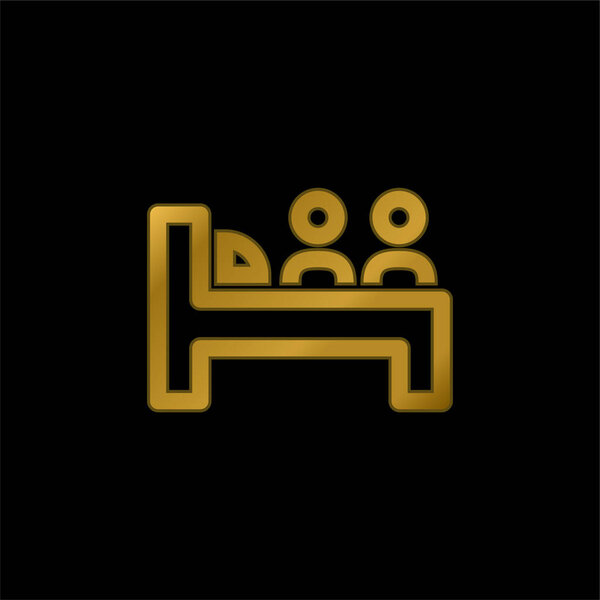 Bed For Two Persons gold plated metalic icon or logo vector
