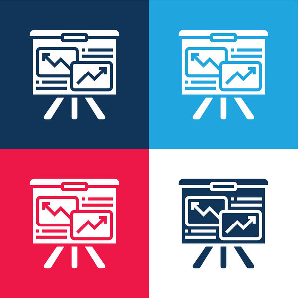 Analytics blue and red four color minimal icon set