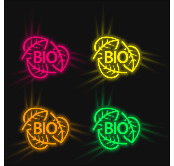 Bio Mass Eco Energy four color glowing neon vector icon