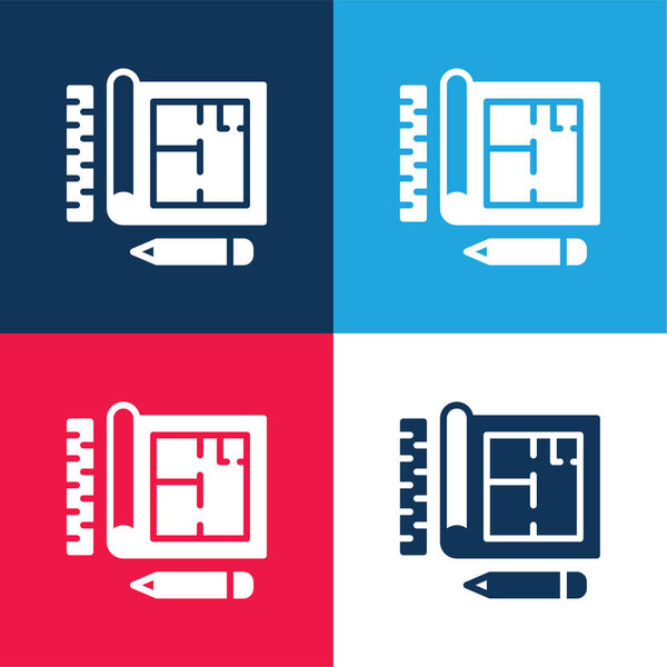 Blueprint blue and red four color minimal icon set