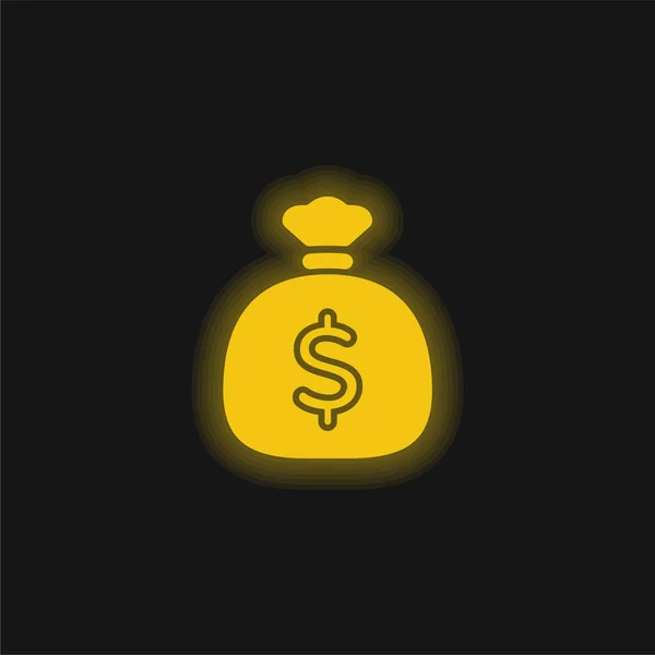 Big Money Bag Gul Glödande Neon Ikon — Stock vektor