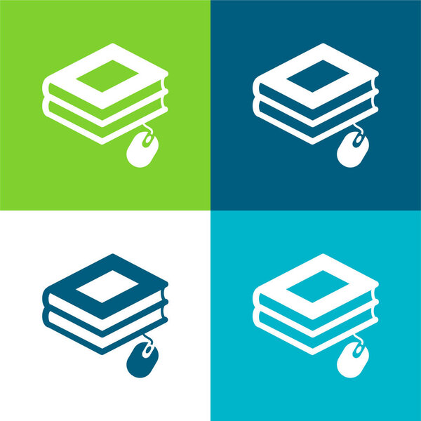 Книги с мышью Плоская четырехцветный минимальный набор значков