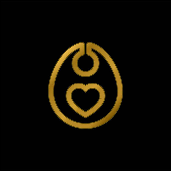 Baby Bib With Heart Outline gold plated metalic icon or logo vector