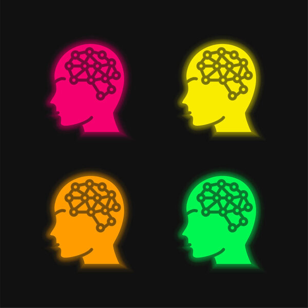 Artificial Intelligence four color glowing neon vector icon