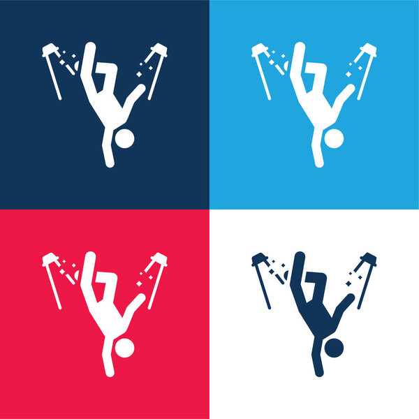 Break Dance blue and red four color minimal icon set