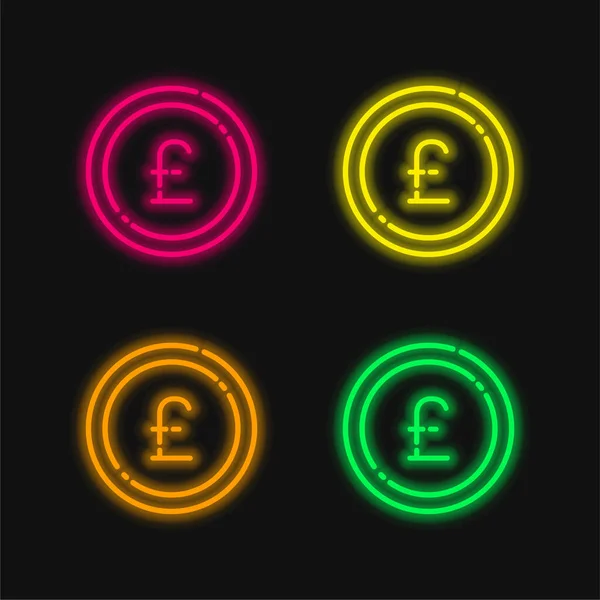 Big Pound Coin Four Color Glowing Neon Vector Icon — Stock Vector