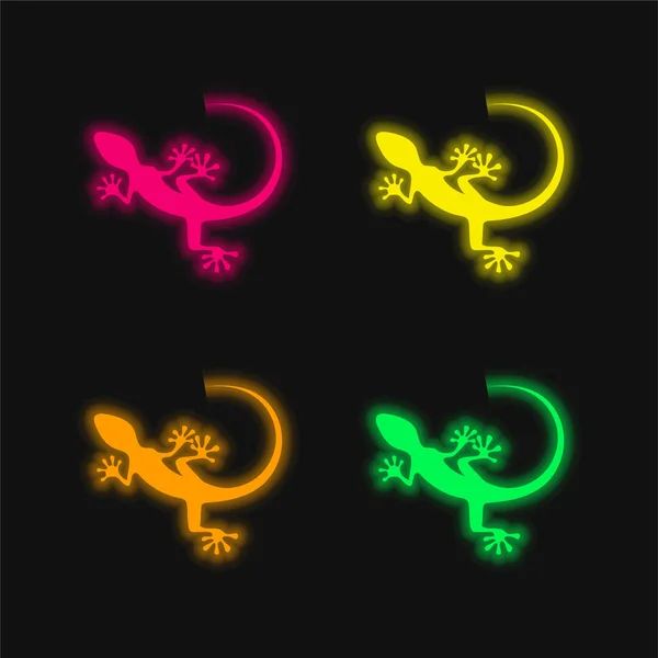 Icona Vettoriale Neon Luminoso Quattro Colori Animale — Vettoriale Stock