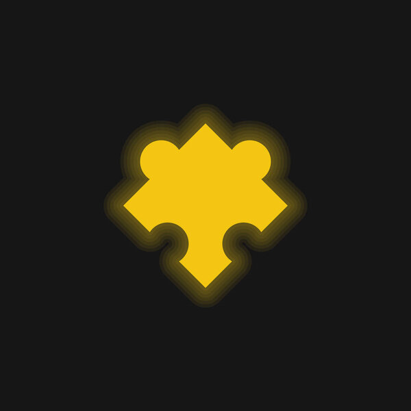 Black Puzzle Piece Rotated Shape yellow glowing neon icon