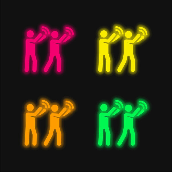 Аплодисменты четыре цвета светящийся неоновый вектор значок