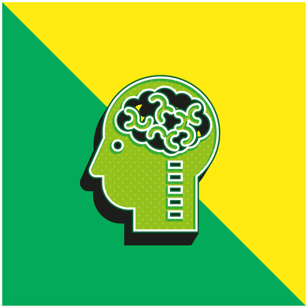Brain In Head Зеленый и желтый современный трехмерный векторный логотип