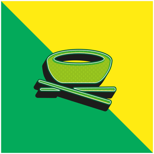 Bowl And Chopsticks Green and yellow modern 3d vector icon logo