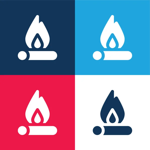 Bonfire Blue Red Four Color Minimal Icon Set — Stock Vector