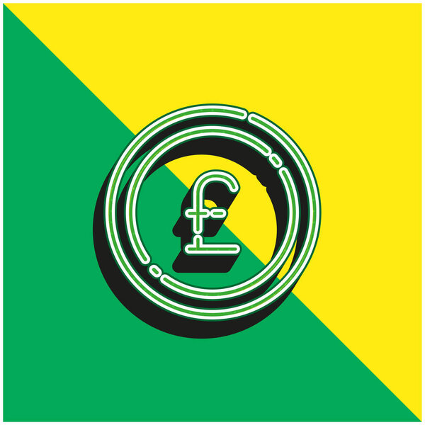 Big Pound Coin Green и желтый современный трехмерный векторный логотип