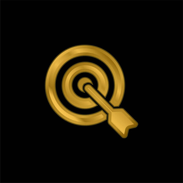 Arrow On Target gold plated metalic icon or logo vector