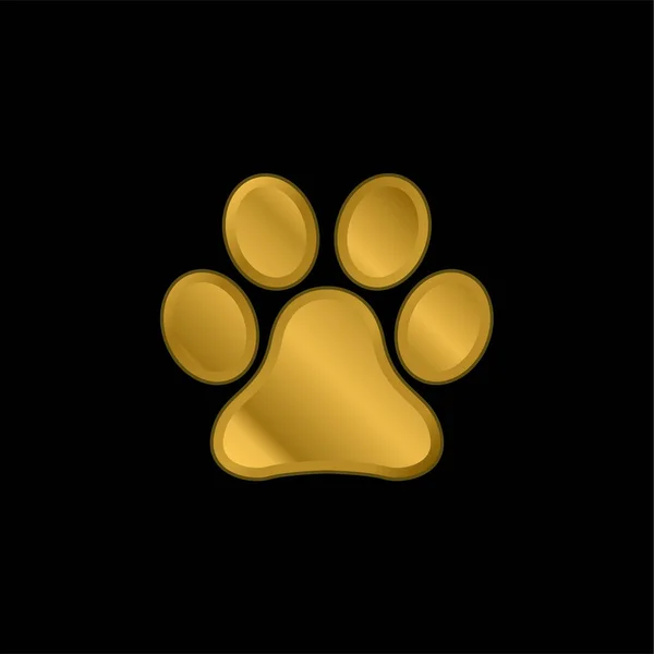 Animal Paw Print Gold Plated Metalic Icon Logo Vector — Stock Vector