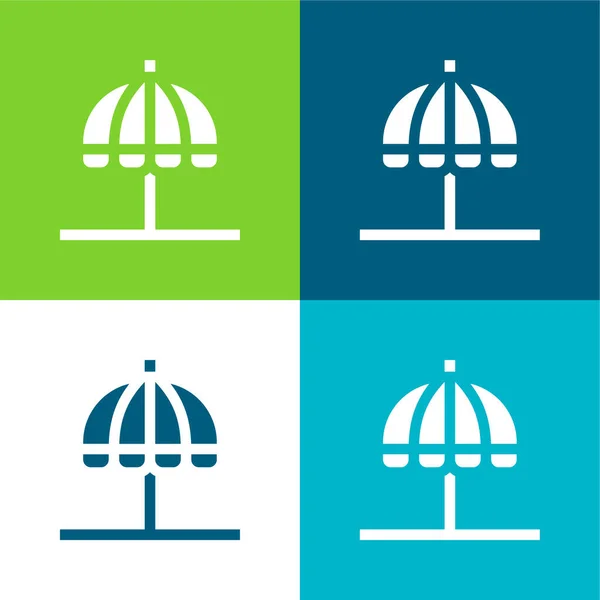 Beach Umbrella Flat Four Color Minimal Icon Set — Stock Vector