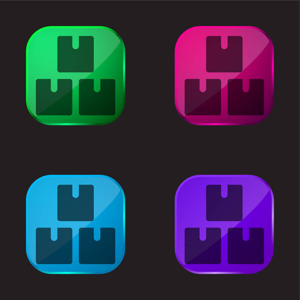 Boxes four color glass button icon